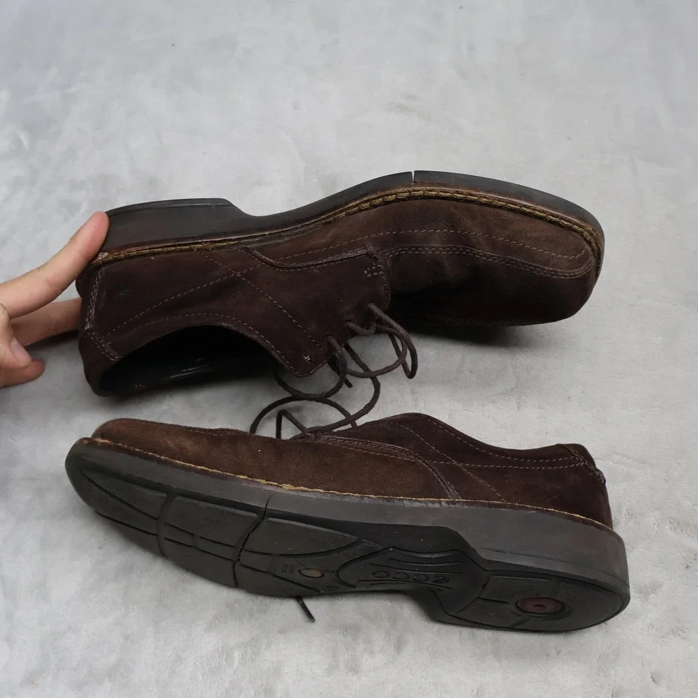Ecco Mens 7.5 Oxford Brown Suede Lace Up Leather Square Comfort Dress Shoes 40EU
